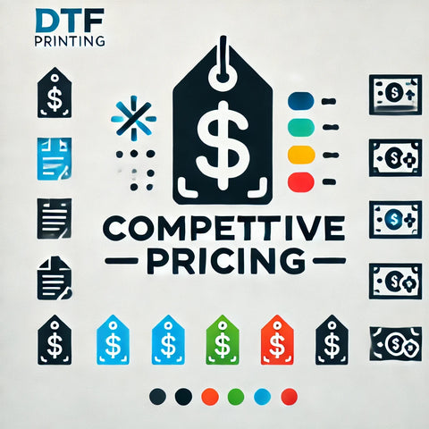 Colorful graphic showcasing competitive pricing for DTF printing services in Maryland.