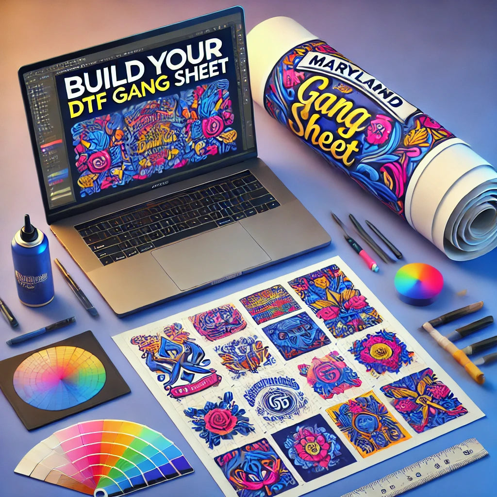 Design your premium DTF gang sheet with our easy tools; vibrant prints, artwork options, and DTF transfer in Maryland.